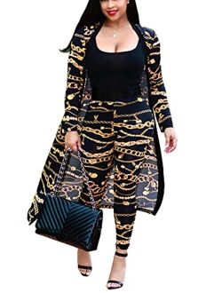 Women's 2 Piece Pants Set - Sexy Long Sleeve Open Front Cardigans+ Skinny Pants Suits