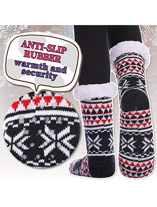 Womens Sherpa Winter Fleece Lining Knit Animal Socks Non Slip Warm Fuzzy Cozy Slipper Socks