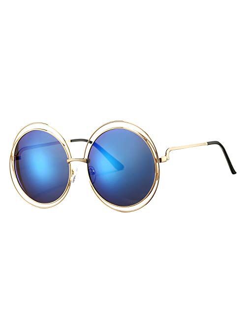 Pro Acme Womens Double Circle Metal Wire Frame Oversized Round Sunglasses