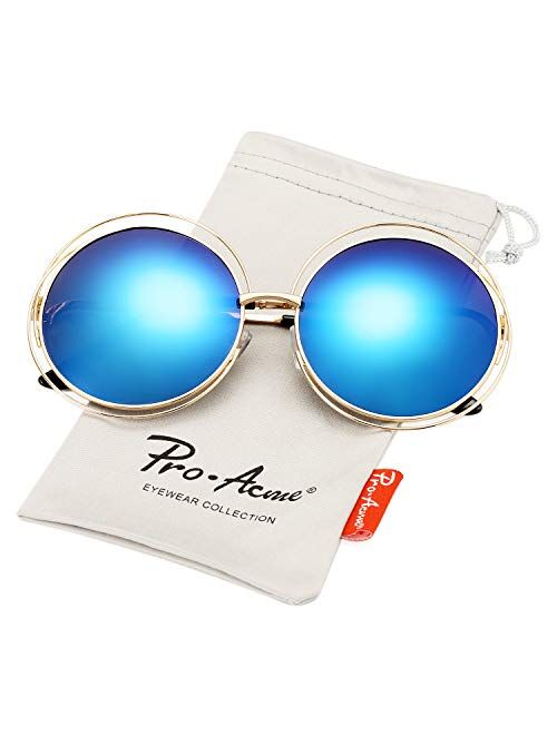 Pro Acme Womens Double Circle Metal Wire Frame Oversized Round Sunglasses