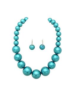 Fashion 21 Women's Large Big Simulated Pearl Statement 18" Necklace and Earrings Set