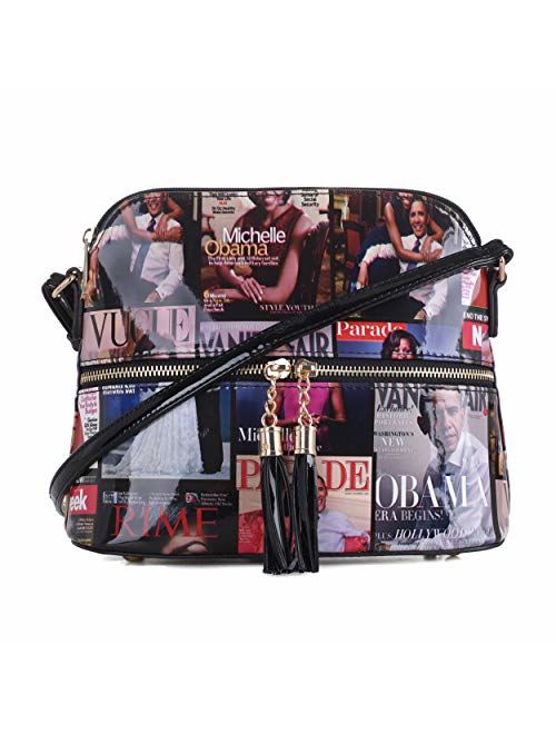 Glossy Magazine Cover Lightweight Medium Dome Crossbody Bag Michelle Obama Purse