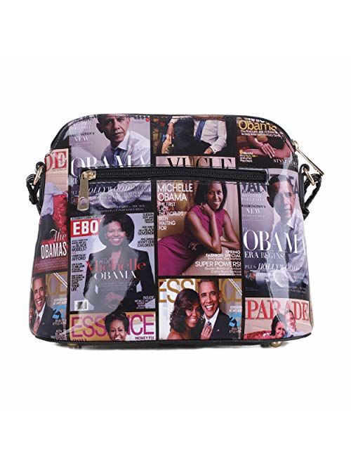 Glossy Magazine Cover Lightweight Medium Dome Crossbody Bag Michelle Obama Purse