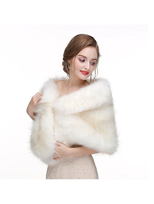 Decahome Faux Fur Shawl Wrap Stole Shrug Winter Bridal Wedding Cover Up