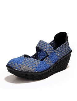 EnllerviiD Women Wedge Mary Jane Sandals Closed Toe Weave Platform Heel Sandals Shoes