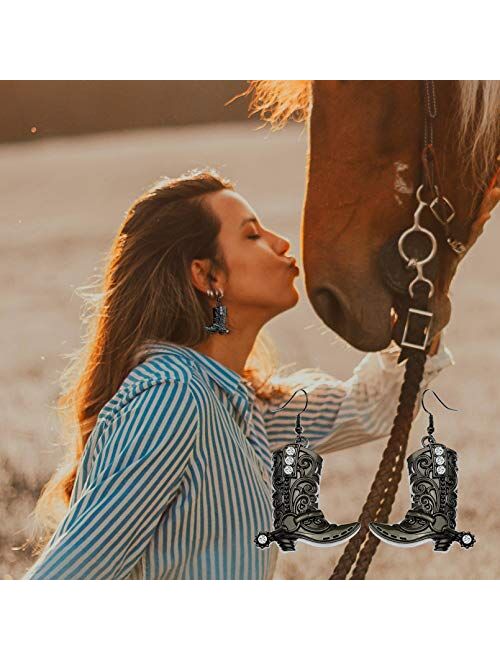 RechicGu Western Wild West Cowgirl Texas Boots Spur Rodeo Fancy Dress Costume Dangle Earrings