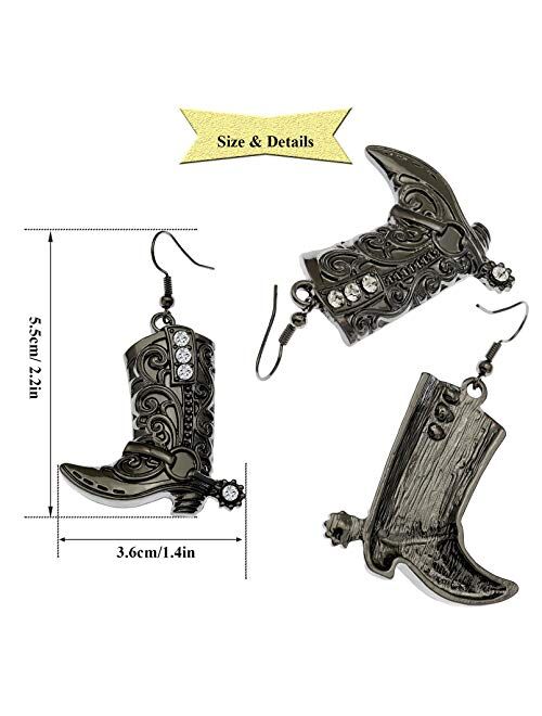 RechicGu Western Wild West Cowgirl Texas Boots Spur Rodeo Fancy Dress Costume Dangle Earrings