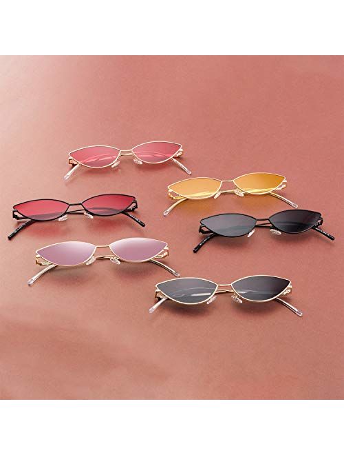 AOOFFIV Vintage Slender Oval Sunglasses Small Metal Frame Candy Colors