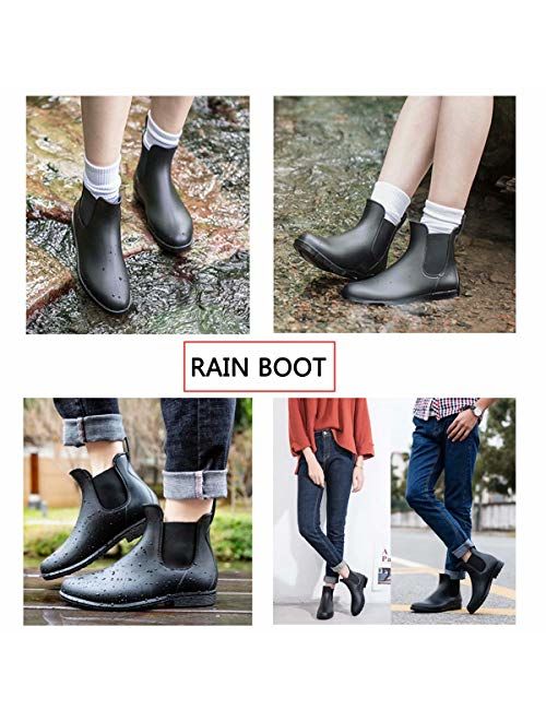 Yvmurain Women's Short Rain Boots Waterproof Anti Slip Rubber Ankle Chelsea Booties