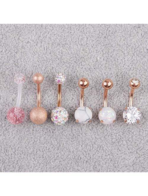 CZCCZC 14G Stainless Steel Belly Button Rings Marble Stone for Women Girls Natutal Mixed Stone Navel Rings Body Piercing Jewelry