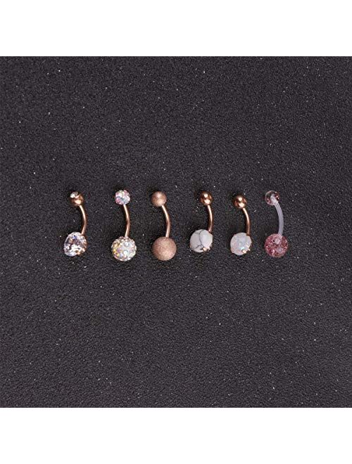CZCCZC 14G Stainless Steel Belly Button Rings Marble Stone for Women Girls Natutal Mixed Stone Navel Rings Body Piercing Jewelry
