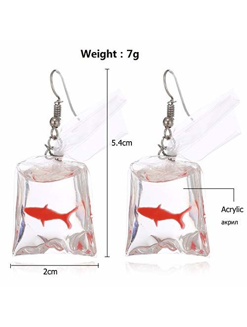 Funny Fish in Bag Earrings, Unique Acrylic Resin Dangle Earrings Gift for Girls Women