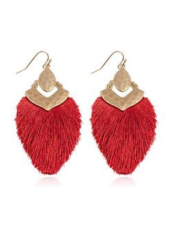 Chengxun Handmade Bohemian Pink Crystal Beads Long Tassel Dangle Earrings for Girls Ladies Jewelry Gifts 