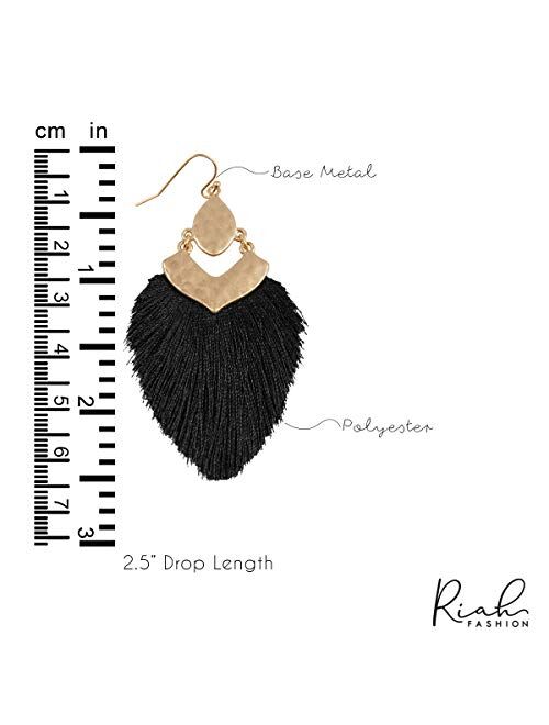 Riah Fashion Bohemian Silky Thread Fan Fringe Tassel Statement Earrings - Lightweight Strand Feather Shape Dangles