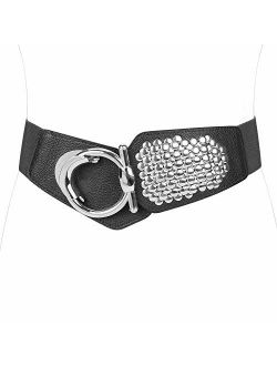 Women's Fashion Vintage Wide Elastic Waist Belt for Dresses Christmas Belt with Rivets Studs by JASGOOD