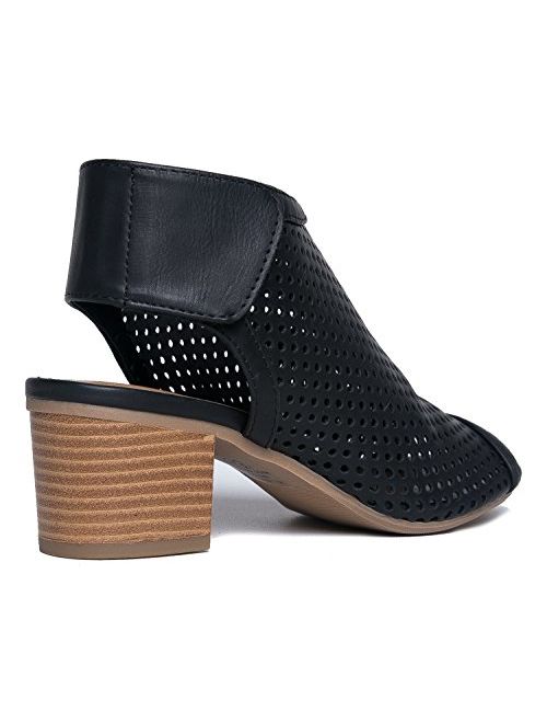 J. Adams Maddie Cutout Bootie - Adjustable Band Slip On Low Stacked Heel Shoes