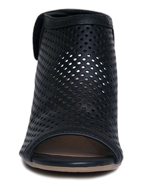 J. Adams Maddie Cutout Bootie - Adjustable Band Slip On Low Stacked Heel Shoes