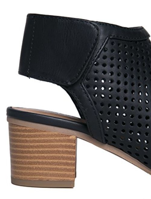 J. Adams Maddie Cutout Bootie - Adjustable Band Slip On Low Stacked Heel Shoes