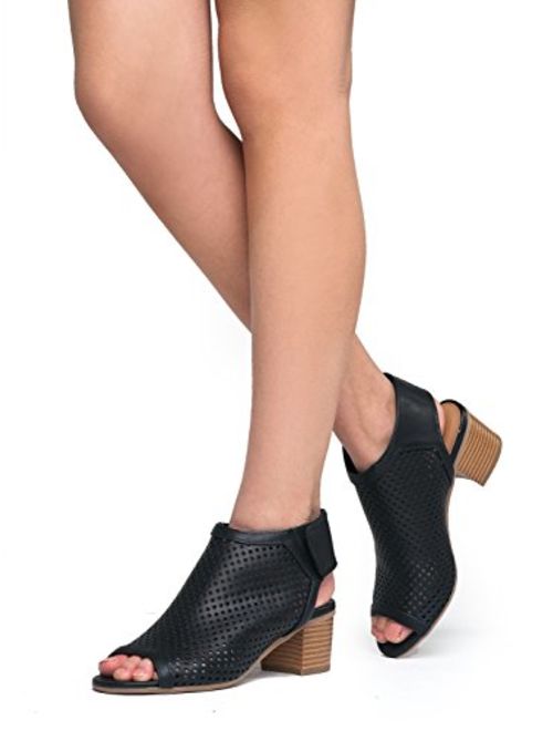 J. Adams Maddie Cutout Bootie - Adjustable Band Slip On Low Stacked Heel Shoes
