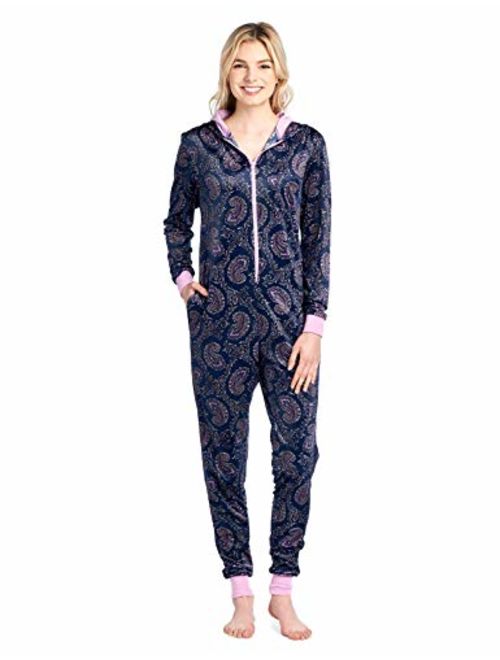 Ashford & Brooks Women's Fleece Hooded One Piece Pajama Union Jumpsuit