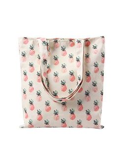 Caixia Women's Tropical Pineapple Patern Canvas Tote Shopping Bag Beige