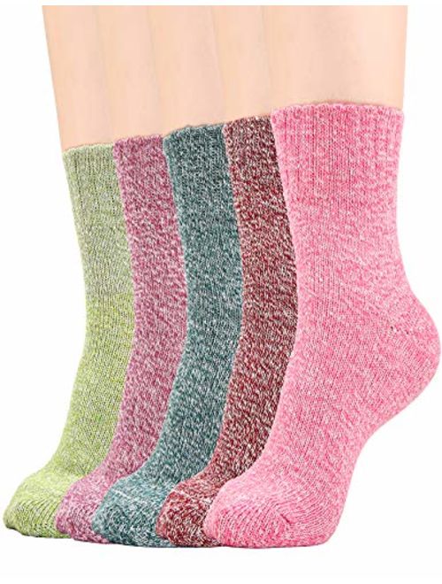 Women Winter Warm Socks Vintage Style Wool Blend Knit Crew Socks 5/6 Pairs