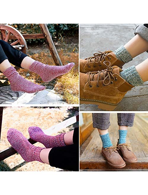 Women Winter Warm Socks Vintage Style Wool Blend Knit Crew Socks 5/6 Pairs