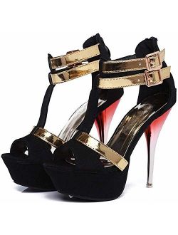 GATUXUS Open Toe Platform Strappy High Heel Party Prom Pumps Shoes Sandals for Women