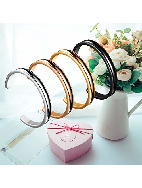 Zuo Bao Hair Tie Bracelet High Polishing Stainless Steel Grooved Cuff Bangle for Women Girls