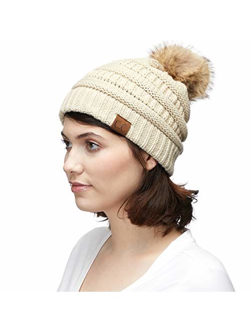 C.C Hatsandscarf Exclusives Unisex Solid Ribbed Beanie with Pom (HAT-43)