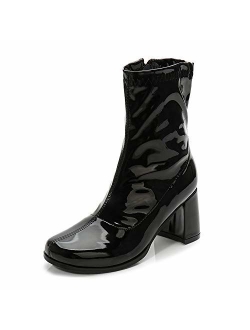 LIURUIJIA Women's Go Go Boots Mid Calf Block Heel Zipper Boot XZ-DX-1027