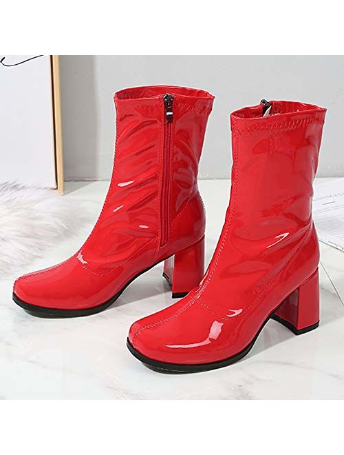 LIURUIJIA Women's Go Go Boots Mid Calf Block Heel Zipper Boot XZ-DX-1027
