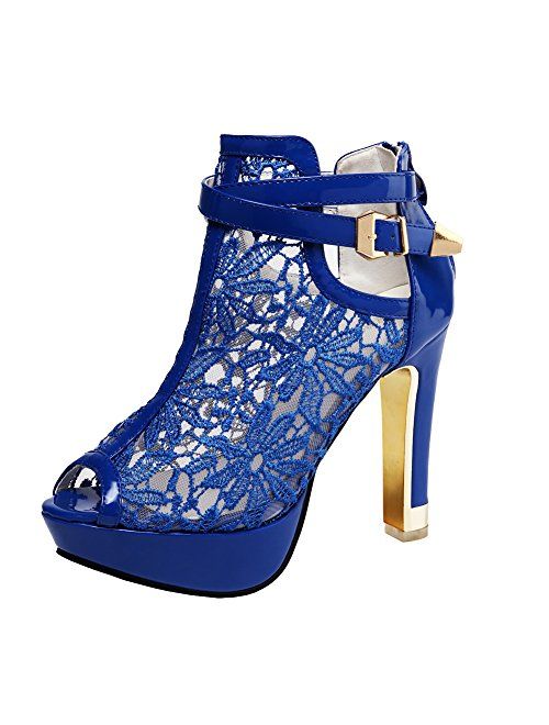getmorebeauty Women's Pretty Lace Flowers Open Toes High Heels Ankle Boots