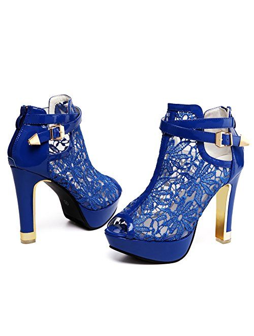 getmorebeauty Women's Pretty Lace Flowers Open Toes High Heels Ankle Boots