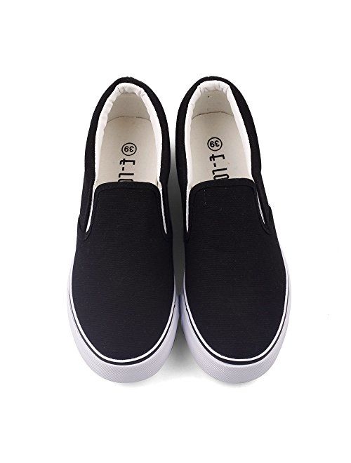 ElovForU White Black Slip On Low Top Canvas Shoes Loafers Hand Painted Women Sneakers
