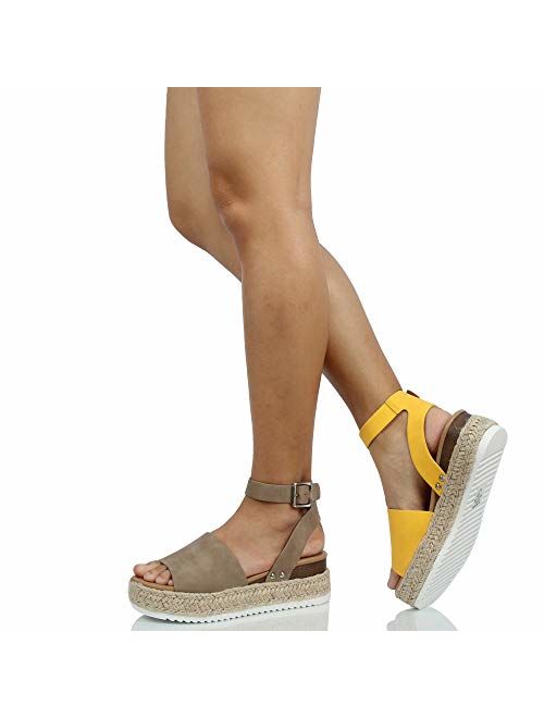 SODA Women's Open Toe Halter Ankle Strap Espadrille Sandal