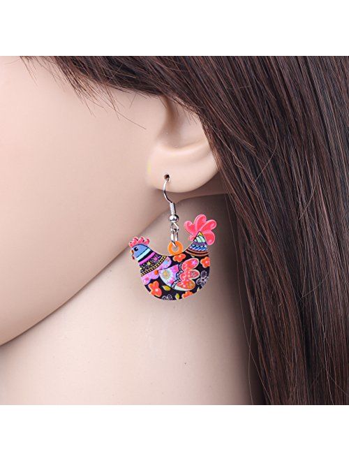 Acrylic Drop Hen Chicken Earrings Funny Farm Design Lovely Gift For Girl Women By The Bonsny