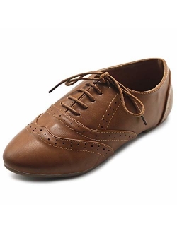 Ollio Women's Shoe Classic Lace Up Dress Low Flat Heel Oxford