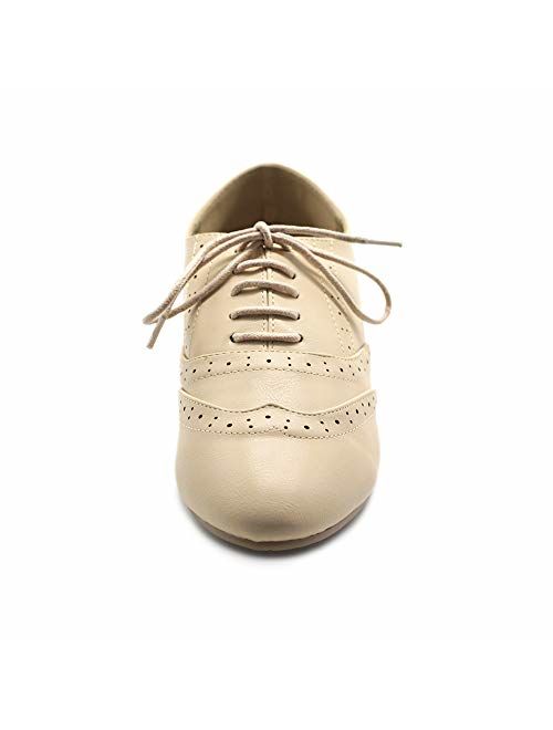 Ollio Women's Shoe Classic Lace Up Dress Low Flat Heel Oxford
