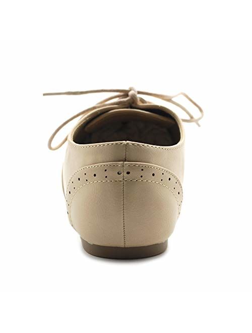 Ollio Women's Shoe Classic Lace Up Dress Low Flat Heel Oxford