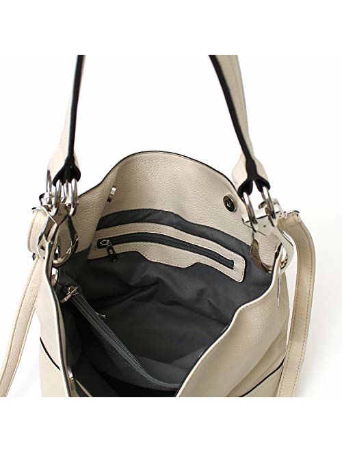 Americana Bucket Style Hobo Shoulder Bag with Big Snap Hook Hardware