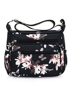 Nawoshow Nylon Floral Multi-Pocket Crossbody Purse Bags for Women Travel Shoulder Bag