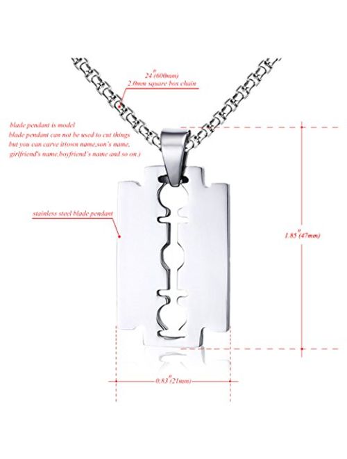 Xusamss Hip Hop Titanium Steel Blade Model Dog Tag Pendant Razor Necklace,24" Chain