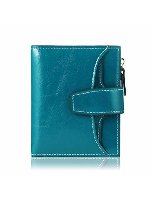 FT FUNTOR RFID Leather Wallet for Women, Ladies Card Holder Wallet, Small Compact Bifold Pocket Wallet with ID Window