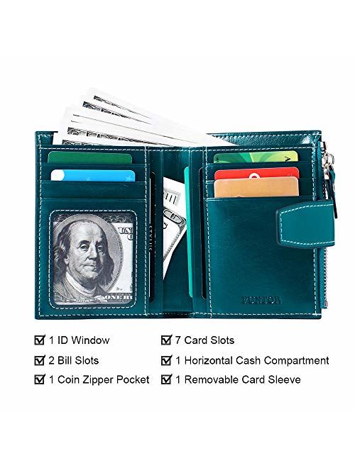 FT FUNTOR RFID Leather Wallet for Women, Ladies Card Holder Wallet, Small Compact Bifold Pocket Wallet with ID Window