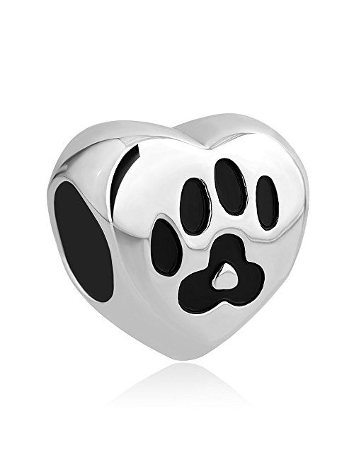 CharmSStory Stainless Steel Dog Mom Charm Pet Paw Print Beads for Bracelets