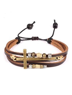 Feraco Religious Cross Wrap Bracelets Women Leather Christian Jewelry for Confirmation Gifts, Adjustable