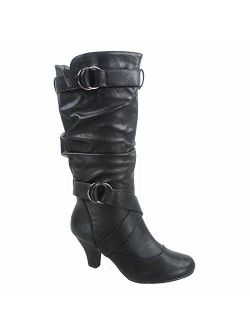 Link Maggie-39 Women's Fashion Low Heel Zipper Slouchy Mid-Calf Boots Shoes
