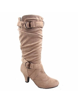 Link Maggie-39 Women's Fashion Low Heel Zipper Slouchy Mid-Calf Boots Shoes