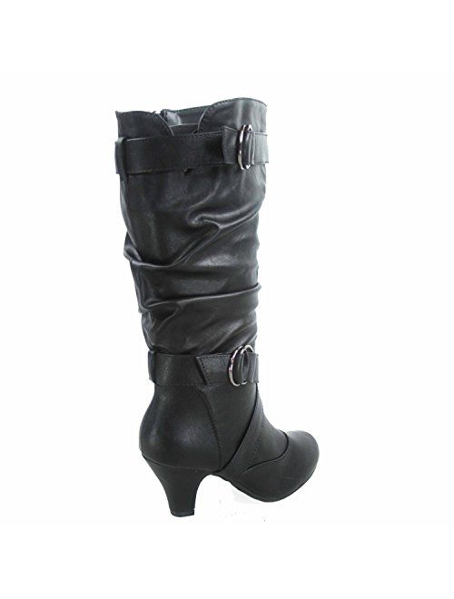 Forever Link Maggie-39 Women's Fashion Low Heel Zipper Slouchy Mid-Calf Boots Shoes